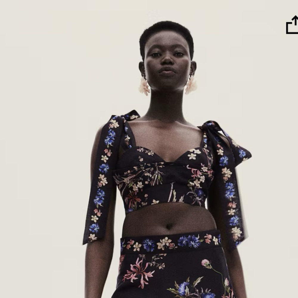 H&M floral tie strap crop top, medium